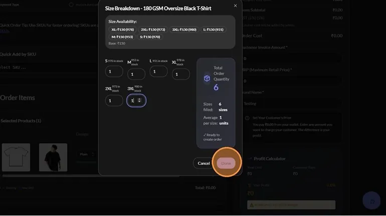 Select the size — PrintzyHub app screenshot