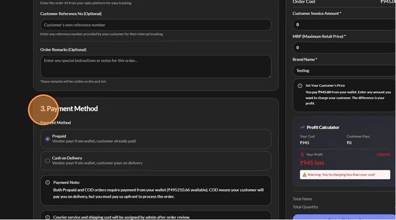 Choose the payment method: Prepaid or COD — PrintzyHub app screenshot