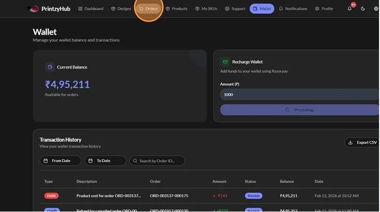 Go to Orders — PrintzyHub app screenshot