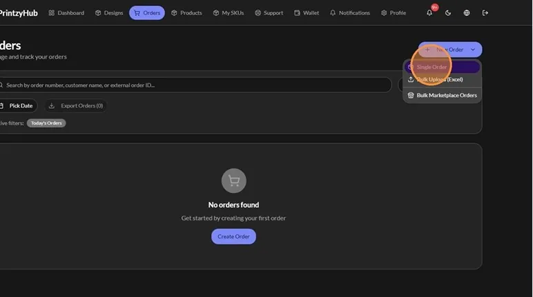 Choose Single Order — PrintzyHub app screenshot