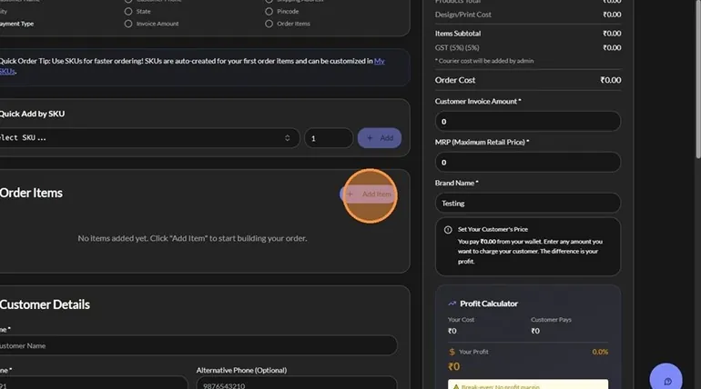 Click Add Item — PrintzyHub app screenshot